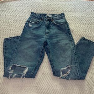 Zara ripped knee straight leg jeans